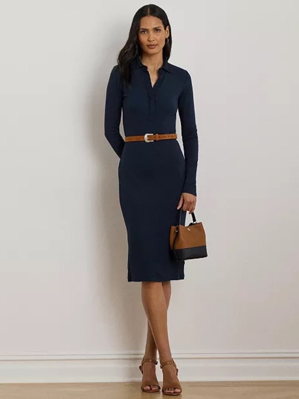 Lauren Ralph Lauren Navy Ribbed Polo with Collar